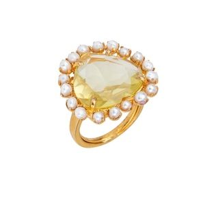 Lemon Quartz & Pearls Ring